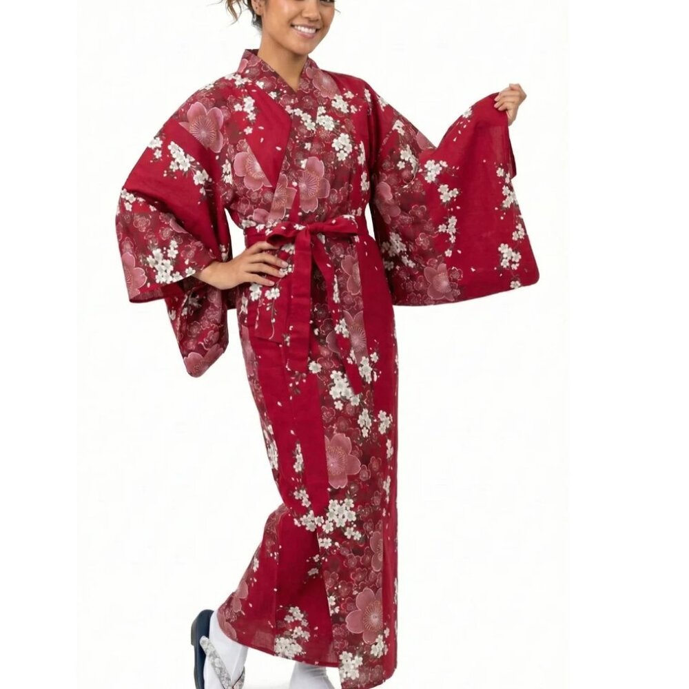 🌸 Authentic Musubi Kyoto Sakura Cotton Kimono – Made in Japan – Medium